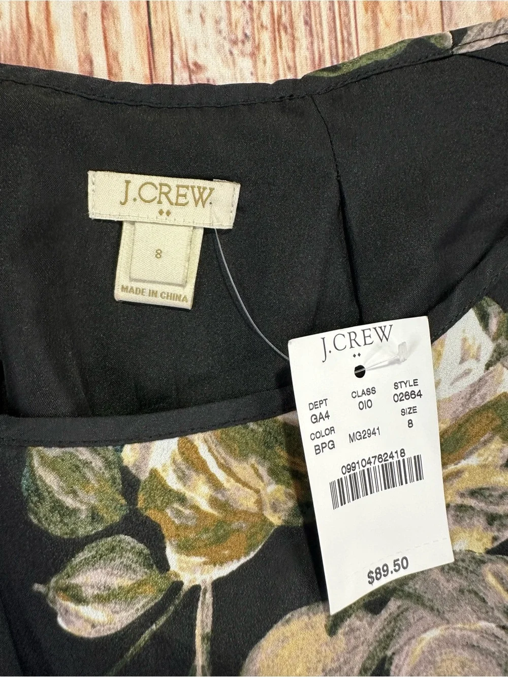 NWT J. Crew Black Floral Long Sleeve Tulip Hem Dress - Size 8  Polyester